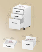 VASAGLE Mobile File Cabinet, 3 Drawers Filing Cabinet with Wheels, for Home Office, for A4, Letter Sized Documents, Adjustable Hanging Rail for File Folders, Cloud White UOFC065WB02S