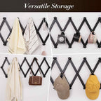 Accordion Wall Hanger with 16 Hooks, Wooden Wall Expandable Coat Rack for Coat, Hats, Baseball Caps, Coffee Mug, Jewelry(Black)