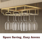 Nuovoware Wine Glass Rack, [2-Pack] Wine Glass Hanger Rack Under Cabinet Stemware Holder Storage Hanger for Bar Kitchen Cabinet (3 Rows) - Gold