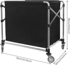 Commercial Laundry Cart with Wheels 220LBS Load Laundry Cart Rolling Laundry Basket with Removable Bag Foldable Laundry Sorter for Home, Hotel, Hospital (Black)