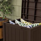 Suncast Small Outdoor Storage Box - 22 Gallon Java Resin Outdoor Deck Box, Flat-Lid Bench Seating, Patio Storage Bin Container for Organizing Tools, Cushions for Porch, Deck, Pool, & Garden
