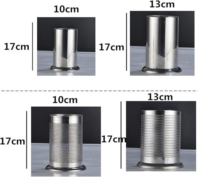Kichvoe Stainless Steel Utensil Holder with Drain Holes for Kitchen Countertop Flatware Organizer Chopstick Tube Easy Clean 5.9X5.9X6.7 Inch
