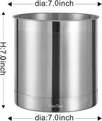 KSENDALO Stainless Steel Utensil Holder 7x7inch Large Utensil Holder for Countertop, Round Utensil Caddy for Spoons, Silverware, and Spatulas for Kitchen, Silver