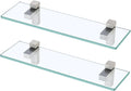 KES Glass Shelf for Bathroom, Floating Tempered Glass Bathroom Wall Shelf Rectangle 16 Inch Brushed Nickel Bracket, 2 Pack, BGS3201S40-2-P2