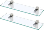KES Glass Shelf for Bathroom, Floating Tempered Glass Bathroom Wall Shelf Rectangle 16 Inch Brushed Nickel Bracket, 2 Pack, BGS3201S40-2-P2