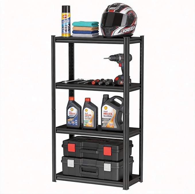 4-Tier Metal Garage Shelving Heavy Duty Adjustable Storage Shelves 2000lbs Capacity Steel Shelving Units Tool Rack Corner Shelf for Heavy Equipment and Tools (15.7" W × 9.8" D × 44.1" H)