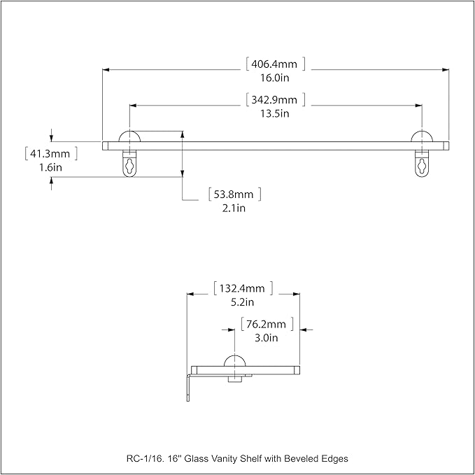 Allied Brass RC-1/16-ORB 16 Inch Glass Vanity Beveled Edges Shelf, Oil Rubbed Bronze