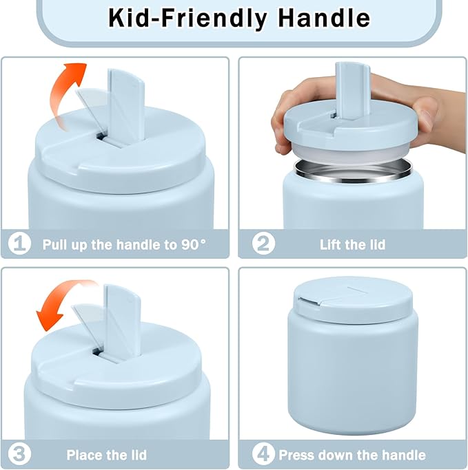 26oz Kids Jar for Hot Food, Insulated Vacuum Food Jar with Buckle Lid, Stainless Steel Wide Mouth Leak Proof Insulated Lunch Container for School Picnic Travel, Blue