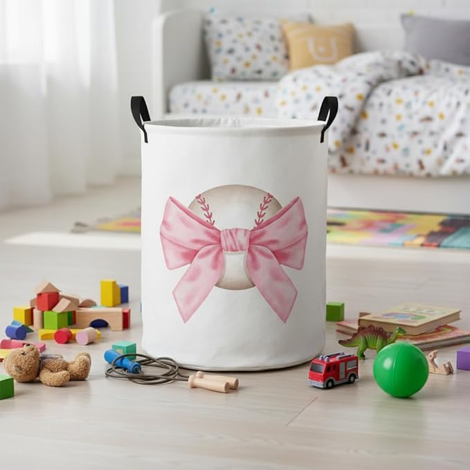 Baby Laundry Basket Baby Nursery Hamper Kids Laundry Basket Toy Storage Bin for Boys Room Decor Gift Baskets for Bedroom Bathroom(Bowknot Baseball)
