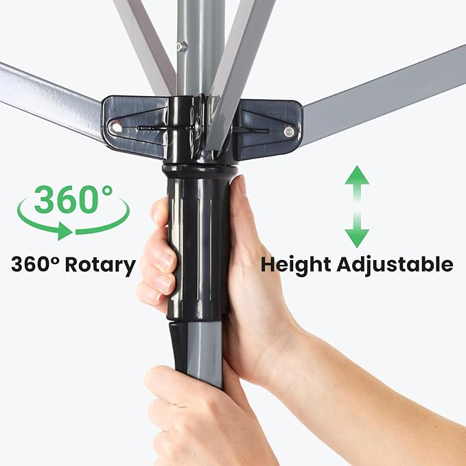 Outdoor Umbrella Drying Rack, 4-Aluminum Arms Folding Rotary Dryer with 12 Lines 165 ft Drying Space Adjustable Height Clothesline w/Waterproof Cover & Ground Spike for Garden Backyard(Grey)