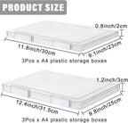 6 Pcs Clear A4 File Portable Project Case, Plastic Storage Box for 8.5" x 11" Letter Paper, Scrapbook Paper Storage Boxes Documents Magazines Holder