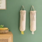 Mkono 2 Pack Macrame Plastic Bag Holder Grocery Bags Organizer Trash Bag Dispenser Camper Boho Decor Shopping Bag Storage for Kitchen Closet Pantry Laundry Room, Ivory, 9”W x 21”L