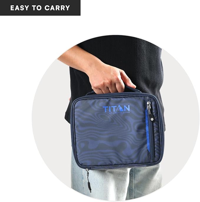 Titan by Arctic Zone Fridge Cold Lunch Box with 2 Gel Ice Packs, Small Insulated Cooler Bag with Leak Proof Lining for School and Work, Dark Wave