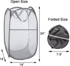 2 Pack Pop Up Laundry Hampers, Collapsible Mesh Laundry Basket, Foldable Clothes Hampers for Bathroom, College Dorm, Travel (Grey)