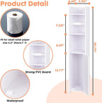 LuiceABC Toilet Paper Holder Stand, Over The Toilet Storage Cabinet for Bathroom, Slim Corner Shelf for Small Space Storage, Small Bathroom Storage Cabinet with Toilet Roll Holder & Door - White