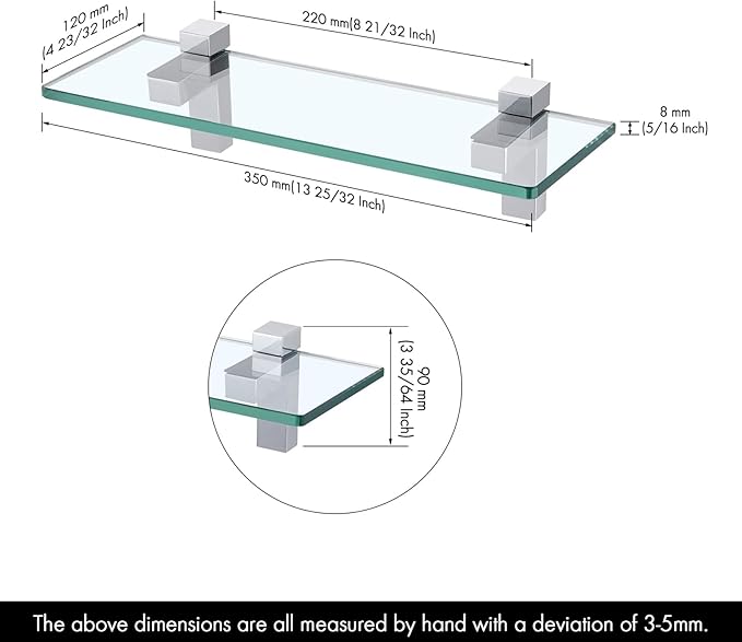 KES Bathroom Tempered Glass Shelf 14" 8MM-Thick Wall Mount Rectangular, Polished Chrome Bracket, BGS3201S35