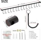 304 Stainless Steel Kitchen Utensil Hanger - 30 Inch Wall Mount with 15 Pcs Noiseless Sliding Hooks, Pots and Pans Hanging Rack, Organizer Storage for Spoon Peeler, Black