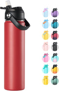 24oz Insulated Stainless Steel Water Bottle, Wide Mouth Double Wall Vacuum, Silicone Straw, Sweat & Leak Proof, BPA Free Insulated Water Flask for Travel, Keep Cold 24h Hot 12h, Scarlet