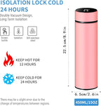 Smart Water Bottle Stainless Steel Vacuum Flask,Travel Mug with Smart LCD Touch Screen, Keep Hot Or Cold, Car Portable Travel Tea Coffee Vacuum Thermo Cup,Insulated Water Bottle (Pink)