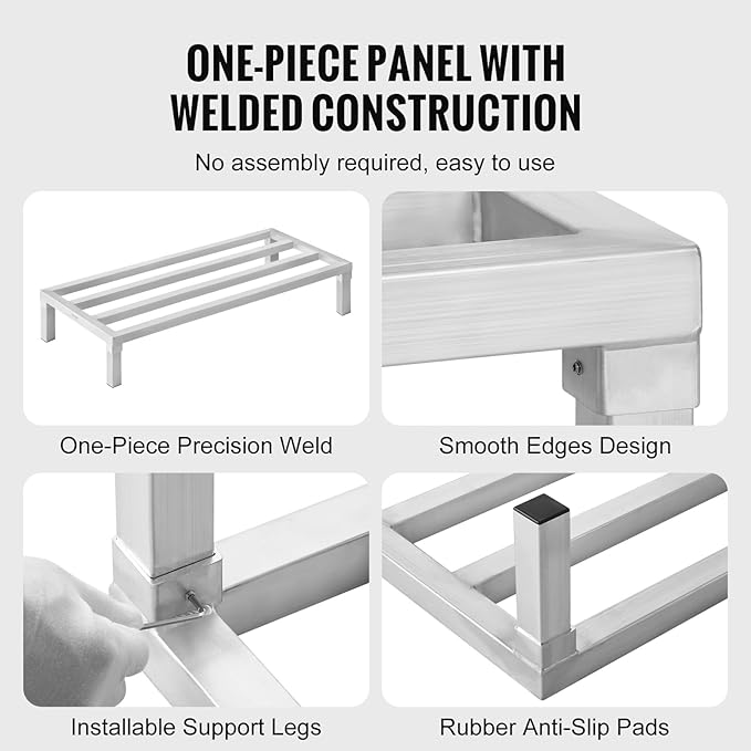 VEVOR Aluminum Dunnage Rack, 48” x 20” Commercial Food Floor Rack, 8” Off the Floor, 1800 lbs Capacity All-Welded Aluminum Storage Rack, for Storage in Restaurants, Kitchens, Garages and Vehicles