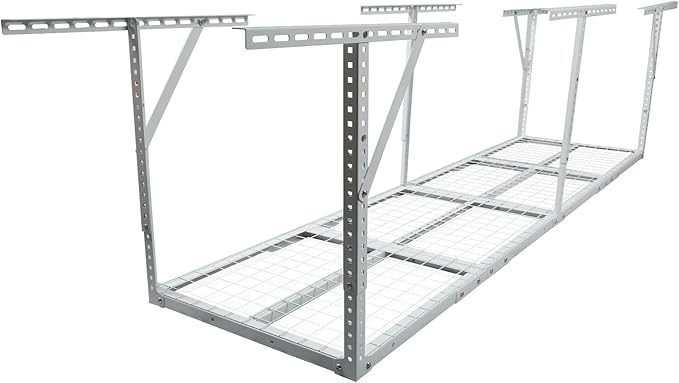 2x8FT Overhead Garage Storage Rack, Adjustable Ceiling Mounted Heavy Duty Metal Organization System, 22-40 Inch Height Dropdown, 450lbs Capacity, White