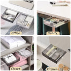 SOUJOY 3 Pack Under Desk Drawer, Self-Adhesive Slide Out Organizer Tray, Plastic Under Table Attachable Hidden Storage Organizer for Office Home School Kitchen Sewing Table