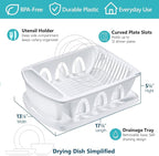 Tribello Sink Dish Drying Rack, Large Heavy Duty Hard Plastic Sink Set with Drainer (White) - Made in USA