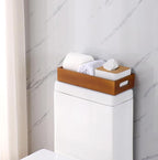 Bathroom Decor Box,Wooden Toilet Tank Topper Basket Tray,Back of Toilet Basket for Paper Storage Bathroom Counter Organizer (Brown, 13.1 * 6.2 * 2.5in)