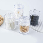 2 Pack Qtip Holder,Canister Apothecary Jar Set, Bathroom Jars with Lids Set for Cotton Swabs, Balls, Pads, Floss Picks,10oz-12oz Plastic Canisters Restroom Bedroom Vanity Organizer(Clear)