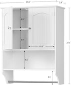 Iwell Bathroom Wall Cabinet, Over The Toilet Storage Cabinet with Towel Rack & Adjustable Shelf, Medicine Cabinet for Bathroom, White