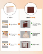 Bamboo Toilet Paper Storage with Lid & Handel, 8 Gallons (30L), Sturdy Toilet Paper Basket, Organizer for Bathroom, Kitchen, Holder with Storage, Brown
