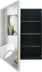 24x30 Inch Medicine Cabinet with Mirror, Brushed Nickel-Aluminum Frame, Farmhouse Bathroom Storage Cabinet (Recessed or Surface Mount)