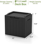 Patiowell 30 Gallon Resin Deck Box, Outdoor Storage Box for Patio Furniture, Deliveries, Pool Supplies,Waterproof and Lockable, Black