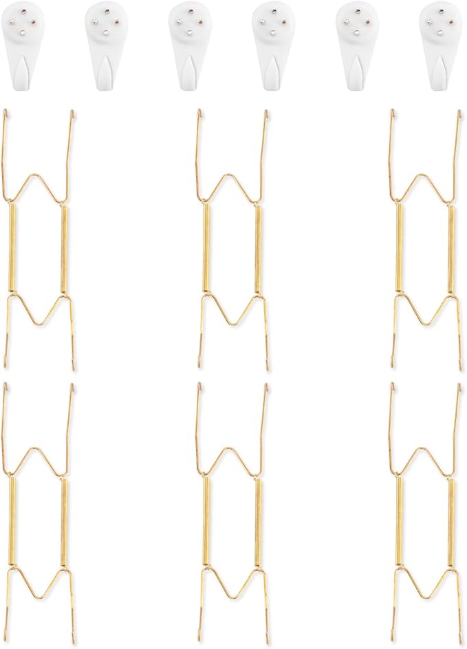 Bilillo 6 Pack Plate Hangers for The Wall, Suitable for 9-11 inch Art Plate, Stainless Steel Invisible Heavy Duty Wire Plate Holder with Wall Hooks, Plate Hangers for Displaying Plates, Platter, Dish