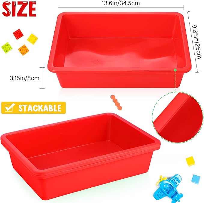 Hoteam 10 Pcs Flat Storage Organizer Tray Bin Letter Size Paper Tray for Classroom Plastic Stackable File Organizer for School Office Teacher Book Organization（ Red, 13.78 x 9.84 x 3.15 Inch）