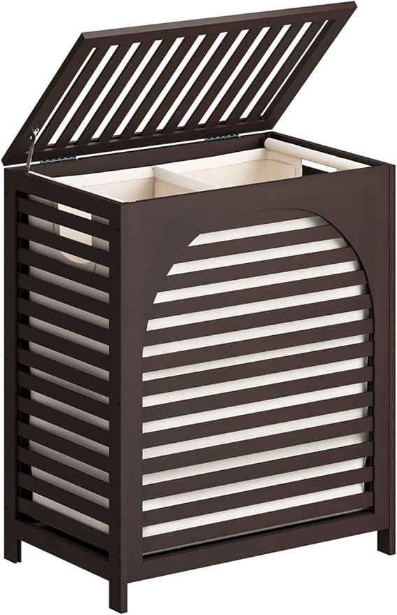Laundry Hamper, 27.3 Gallon (103L) Bamboo Wood Clothes Laundry Basket with Lid and Handles, Removable Liner