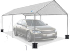 10x20 ft Heavy Duty Car Canopy Galvanized Frame Carport Outdoor Party Tent Boat Shelter with Reinforced Structure, No Sidewall - Light Grey