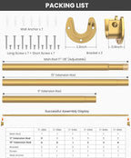 Closet Rods for Hanging Clothes, 17 to 99 Inches Stepless Adjustable Metal Closet Rod, 1.3 Inches Heavy Duty Clothes Hanging Rod for Closet Wardrobes Laundry RV, Golden