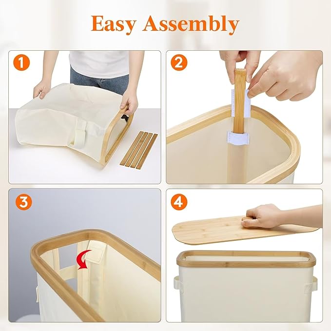 Toilet Paper Storage Basket, Toilet Paper Organizer with Bamboo Lid Handle for Bathroom, Free Standing Toilet Paper Holder Tissue Bin with Visualisation Window (Beige)