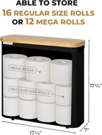 StorageWorks Large Toilet Paper Storage with Bamboo Lid, Toilet Paper Holder Basket for Up to 12 Mega or 16 Regular Size Rolls, Paper Storage Baskets for Bathroom, Black, 1 Pack