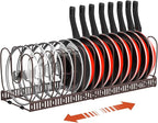 Housolution Pot and Pan Organizer Rack for Cabinet, Expandable Pot Lid Organizer with 15 Adjustable Dividers, Pan Holder Storage Rack for Kitchen Cabinet, Bronze
