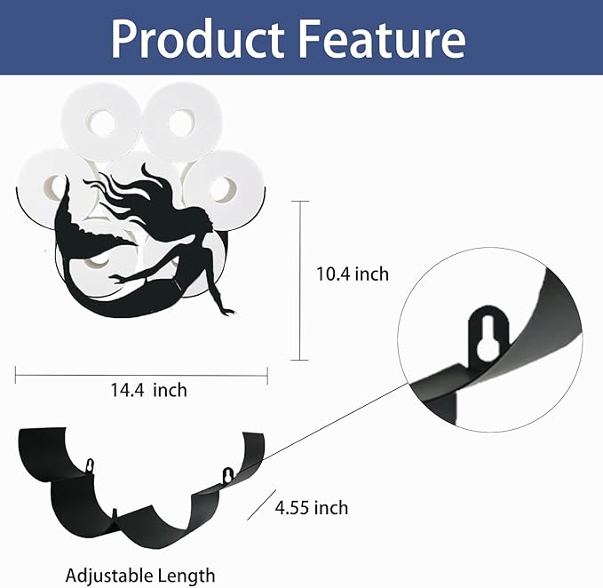 Mermaid Toilet Tissue Holder,Animal Paper Holders,Decorative Metal Papers Holder,Funny Toilet Animal Storage for Bathrooms,Bathroom Paper Organizer for Extra 8 Rolls Wall Mounted Art Decor