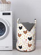 Ambesonne Hen and Chicks Laundry Bag Pack of 2, Farm Themed Continuous Pattern with Cartoon Domestic Birds and, Hamper Basket with Handles Drawstring Closure, 13" x 19", Black Brown