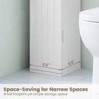 HOMGX Slim Bathroom Storage Cabinet, Freestanding Cabinet with Detachable Shelves & Top Slot, Toilet Paper Storage Holder for Small Spaces, Bathroom, Living Room, White