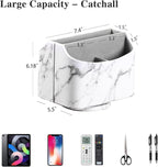 YAPISHI White Marble Leather Remote Control Holder,360 Degree Spinning Desk TV Remote Caddy/Box,Beside Table Organizer for Controller,Media,Makeup, Mobile Phone and Pen/Pencil Stationery Storage