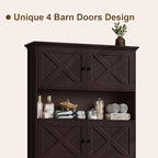 Over The Toilet Storage Cabinet, Farmhouse Storage Cabinet Over Toilet with 4 Barn Doors & Toilet Paper Holder Stand, Espresso Toilet Shelf Home Space Saver for Restroom, Bathroom, Laundry