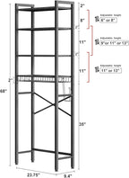 Over-The-Toilet Storage Rack, 4-Tier Bathroom Organizer Shelf Over Toilet with Adjustable Shelf and Basket, Freestanding Space Saver Bathroom Shelves Above Toilet for Room (Pure Black)