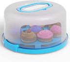 Cake Cupcake Carrier with Lid and Handle + Cake Stand Plate with Dome | 10" Round Cake Container Holder with Cover | Plastic Pie Carrier Cake Storage Container | Bunt Keeper Platter Tray for Transport