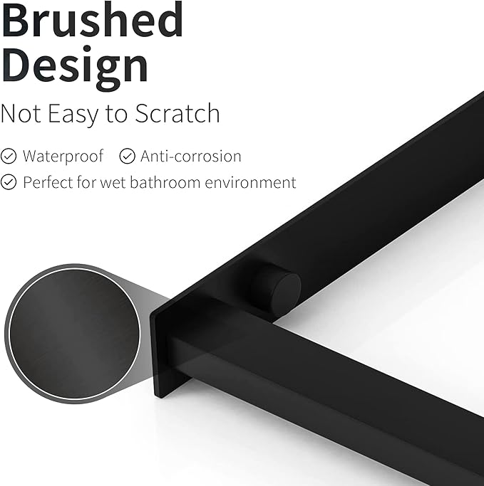 Towel Racks for Bathroom, 304 Stainless Steel Towel Rack Wall Mounted, Bathroom Towel Holder with Hooks, Towel Holder for Bathroom Wall for Storing Towels, Robes, Black