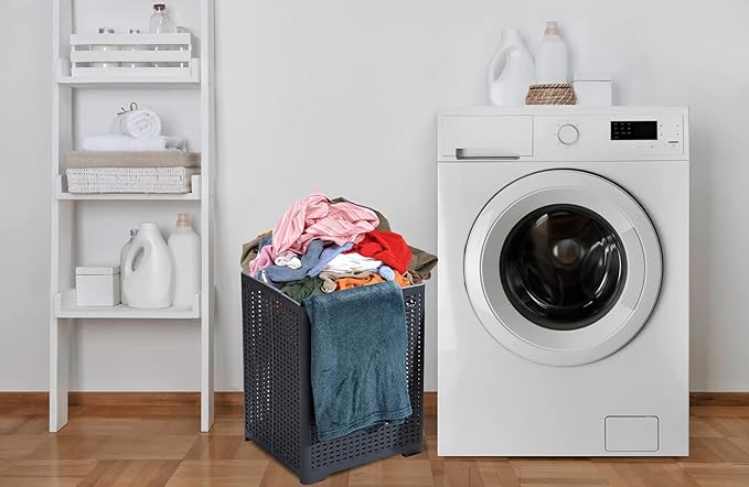 42L Collapsible Plastic Laundry Baskets,Foldable Laundry Hamper,Pack of 2 (Grey)